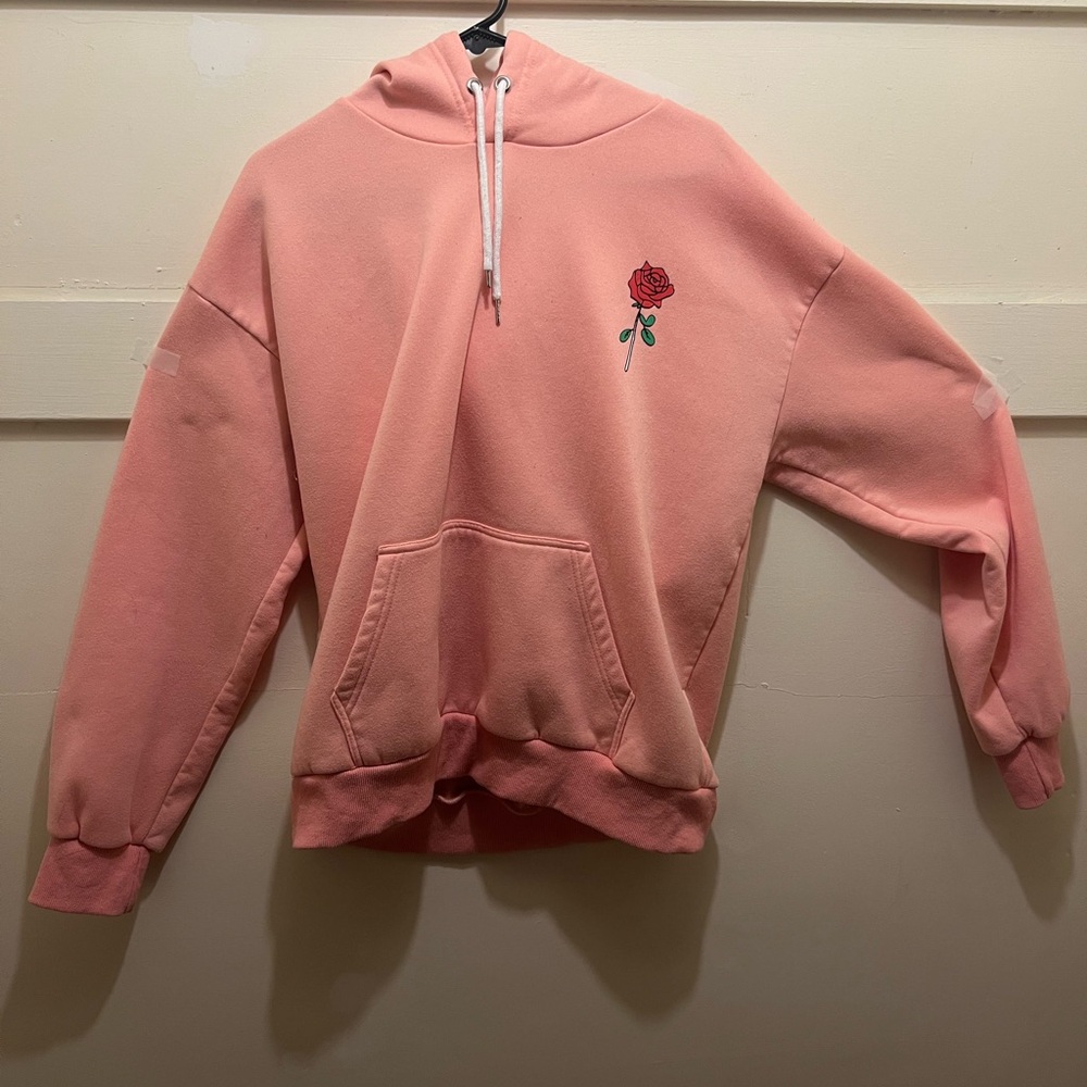 Pink Hoodie with Rose Embroidery